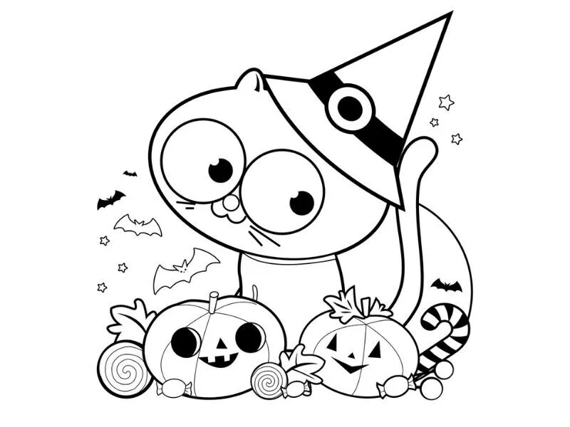Coloriage chat rigolo d'halloween